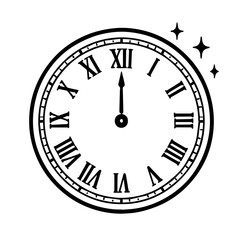 Vintage Round Clock in Black Vector Line Art, Editable Formats: AI, EPS, JPG, PNG, Ideal for Both Digital and Print Use
