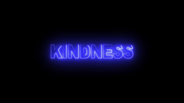 kindness neon sign animation glowing blue gratitude appreciation World Kindness banner. Donate and Charity.