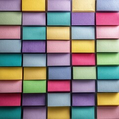 Fototapeta premium Stacks of multicolored sticky notes organized in a grid pattern.
