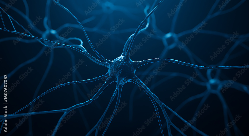 Poster neurons: illuminated a vivid image of neurons, their intricate branches reach out against a backdrop