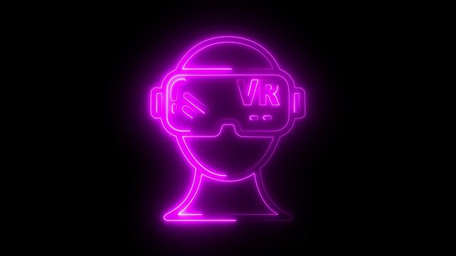 Glowing neon line Looping Neon VR Headset Icon Animation Representing Virtual Reality, Gaming, and Futuristic Technology HD Video motion graphic animation. Optical head mounted display 4k video.