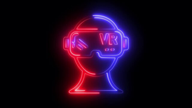 Glowing neon line Looping Neon VR Headset Icon Animation Representing Virtual Reality, Gaming, and Futuristic Technology HD Video motion graphic animation. Optical head mounted display 4k video.