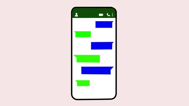 Phone with messages on screen. Chatting with friends in mobile application. Communication concept. text message, sending messages using mobile chat, message bubble for custom text on white screen.