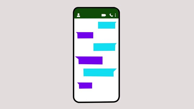 Phone with messages on screen. Chatting with friends in mobile application. Communication concept. text message, sending messages using mobile chat, message bubble for custom text on white screen.