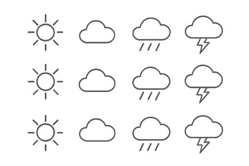 Icons set prompt minimal stroke symbol line contour weather collection grid icon