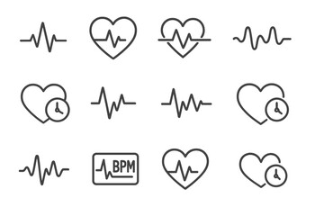 Stroke heart prompt pulse minimal vector collection contour icons symbol set icon