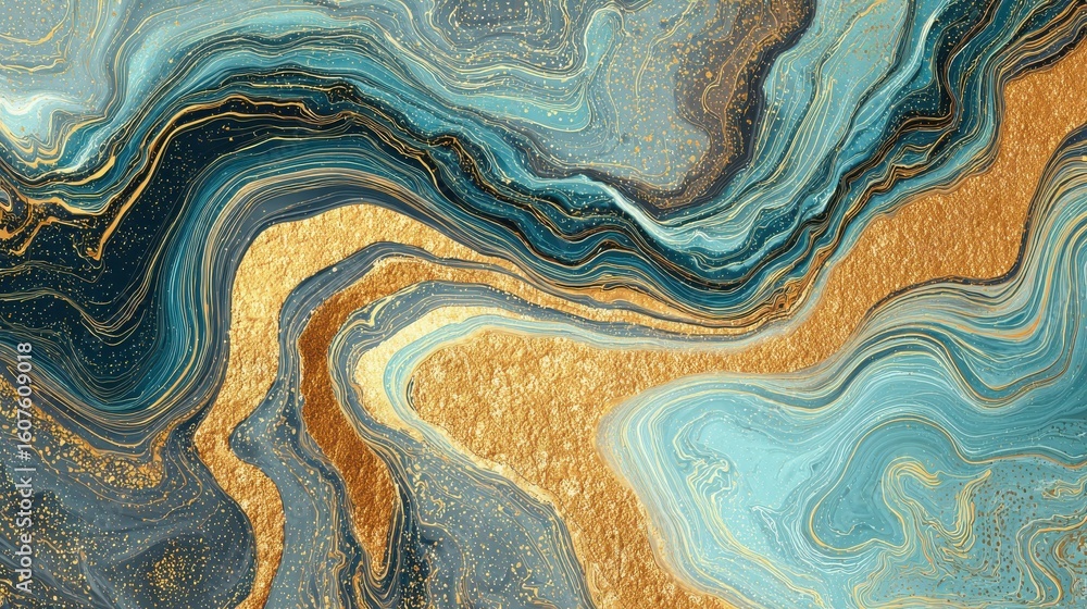 Poster abstract turquoise and gold marble texture with fluid patterns and elegant swirls for modern interio