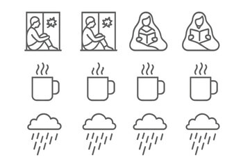Minimal set stroke outline autumn mood symbol icon contour prompt vector icons