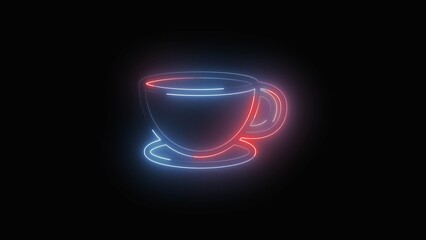 Blue and Red color glowing neon outline Cup. black background. illustration abstract background.