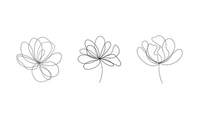 Abstract Line Buds Trio. a modern minimalistic illustration of three blooming buds in a clean continuous line, perfect for contemporary floral designs.