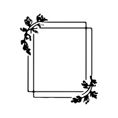 Vintage Leaf Frame. A botanical square frame with softly arranged vintage leaves and dry stems.