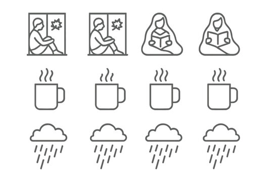 Minimal set stroke outline autumn mood symbol icon contour prompt vector icons