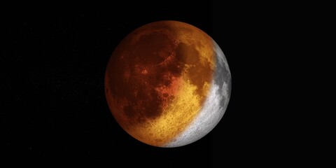 Planet blood moon with colorful galaxy . 3d Moon planet on space with colorful starry night. front view of the blood moon from space. view earth 4k resolution.