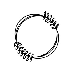 Circular Botanical Frame. A simple round frame with flowing botanical leaves, perfect for modern eco-inspired designs or natural-themed branding.