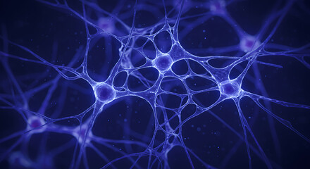 Neurons and Neural Networks: A detailed visualization of interconnected neurons and neural networks, painted in shades of blue. Explore the intricate world of the human brain.