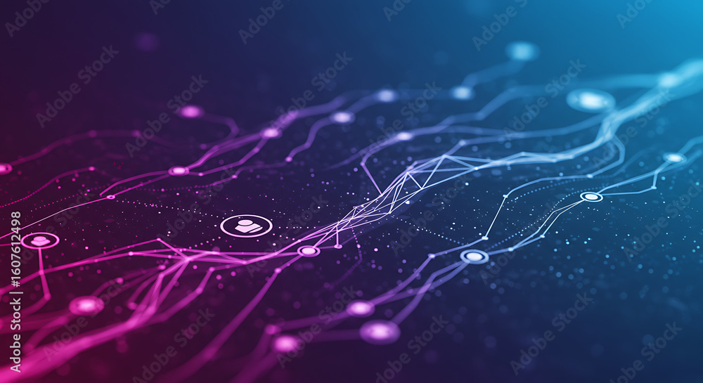 Aufkleber digital network flow: a mesmerizing digital network streams vibrant colors and intricate lines, repr