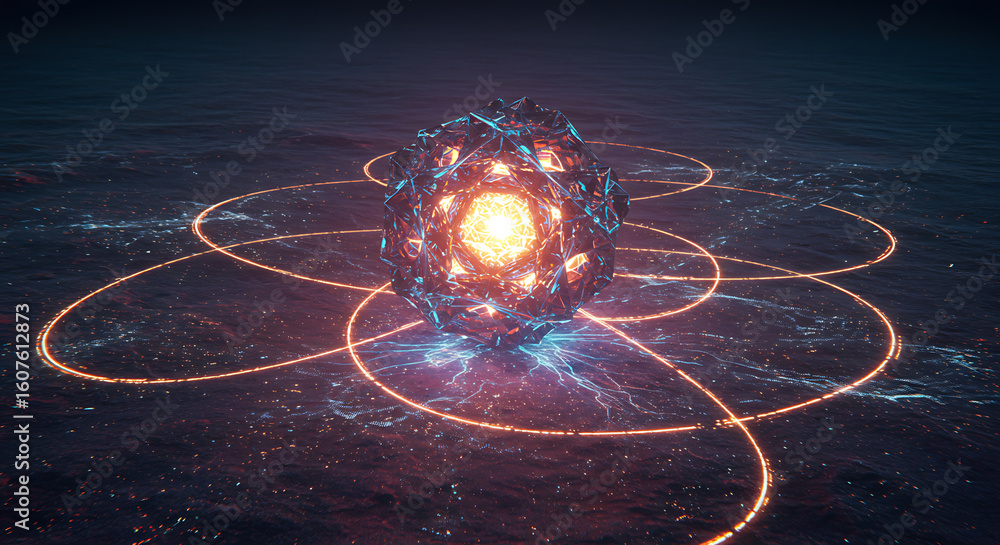 Aufkleber energy core in universe: a mesmerizing visualization of a glowing energy core pulsating within a cos