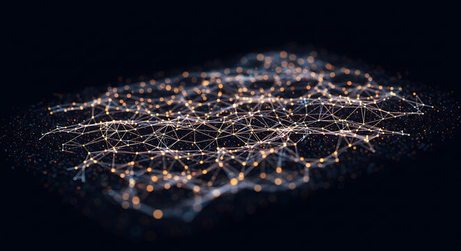 Network Interconnection: A mesmerizing digital depiction of interconnected nodes, elegantly linked in a network. Capturing the essence of connectivity and technological advancements.