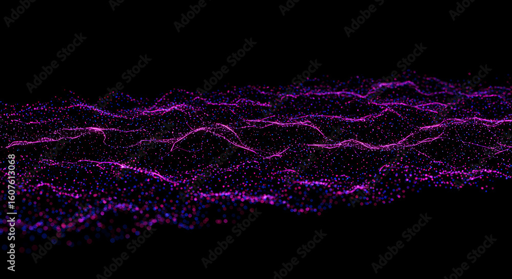 Aufkleber purple fractal wave: a mesmerizing fractal wave surges across a deep, mysterious background, creatin