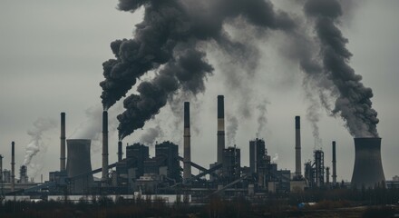 Obraz premium Industrial Smog: Dark Clouds Over a Manufacturing Complex