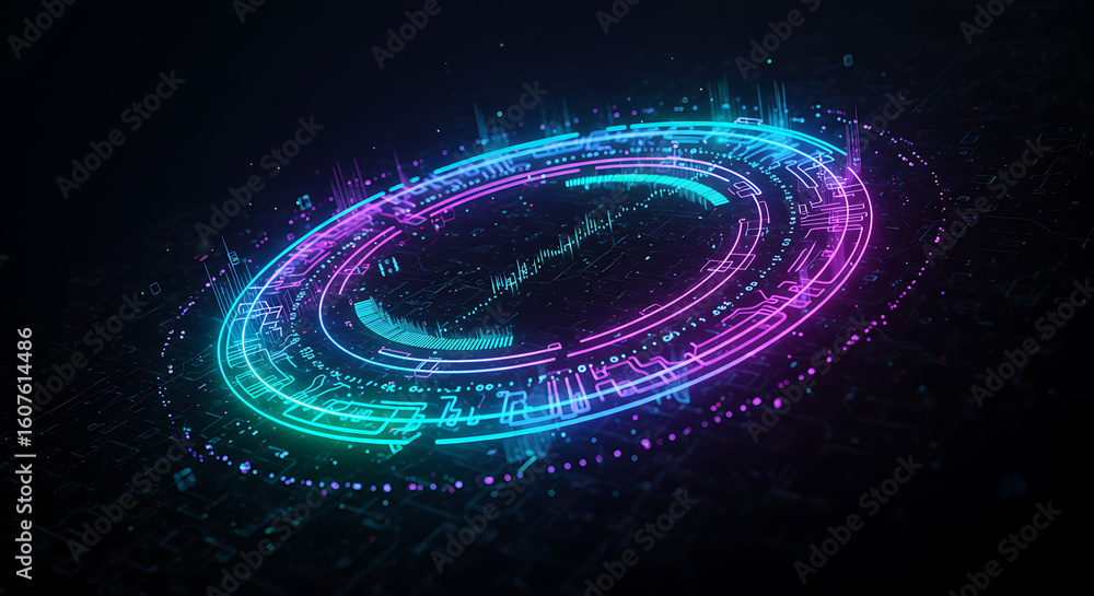Aufkleber tech portal: an abstract representation of a digital portal, glowing with neon colors and intricate 