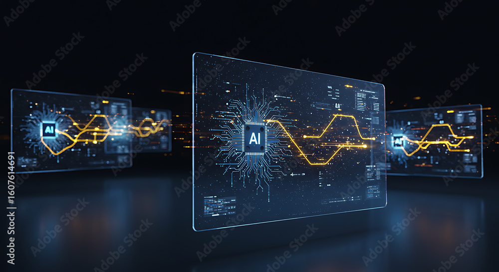 Poster digital ai: a futuristic, digitally rendered tableau showcasing artificial intelligence. the image i