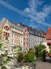 Colorful houses in the Old Town, historic city center of Riga, the capital of Latvia