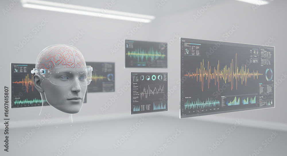 Poster mind mapping: depicting advanced brainwave analysis and mental processing, this striking photo conve