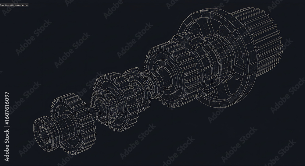 Poster mechanical precision: an exploded view of intricate gears and mechanisms, showcasing the elegance of