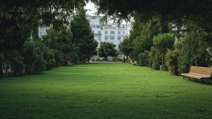 Obraz premium Green lawn in urban public park