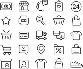 Shopping icons depicting commerce and services retail online shopping