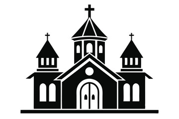 Silhouette Icon of Church Featuring Crosses, Arched Windows, and a Central Tower