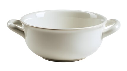 A simple white bowl with two handles, ideal for serving soup or stew