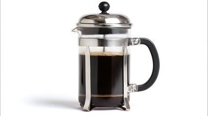 Obraz premium A French press filled with rich, dark coffee, ready for brewing