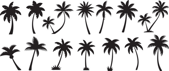 tropical palm tree silhouette bundle for versatile design use in ai, eps, jpeg, png with editable and vector art files