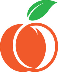 Minimalist Peach Fruit Icon with Green Leaf