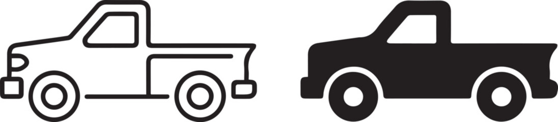minimalist pickup truck vector illustration in black outline and filled formats for vehicle design ai eps jpeg png © AIcon Star
