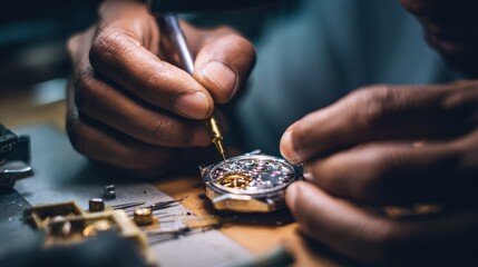 Close-up of watch repair