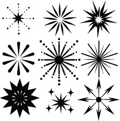 Collection of starburst and sparkle silhouettes isolated on white background