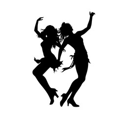 silhouette of two women dancing in high heels with dynamic poses