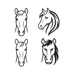 Set of Horse Head Vector Icons in Black Silhouette Style
