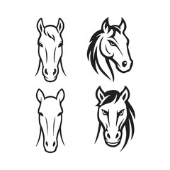 Set of Horse Head Vector Icons in Black Silhouette Style