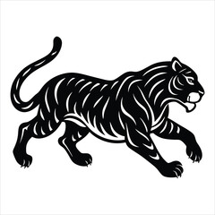 Obraz premium Elegant silhouette of a powerful tiger in action black and white vector illustration