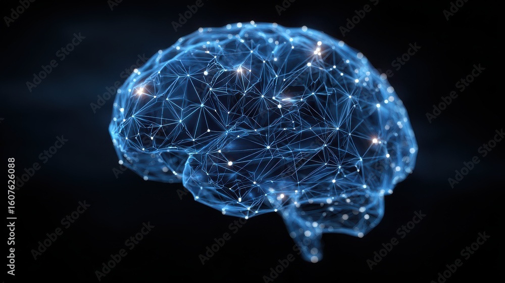 Poster a blue digital brain with glowing connections, representing the power of artificial intelligence and