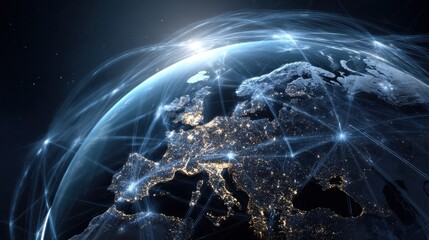 England telecommunication and data transfer networks with global internet connectivity for communication technology. Includes IoT, finance, business, blockchain, and security