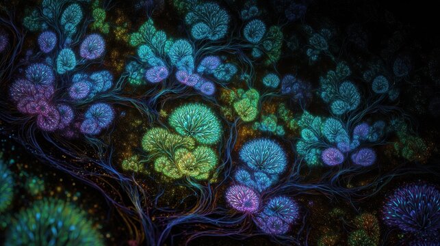 Abstract neon fractal wallpaper with space - Generative Ai