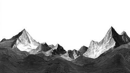 Black and white mountain line arts wallpaper, luxury landscape background design for cover, invitation background, packaging design, fabric, and print. Vector illustration., no logos, no brands
