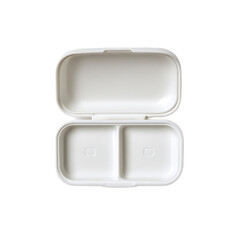 White container with a lid is open and empty