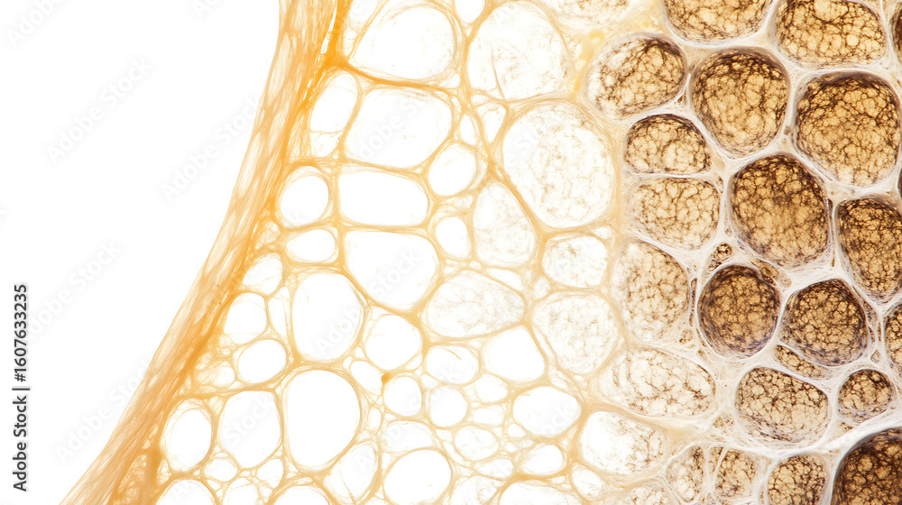 Poster abstract organic texture of cells and web-like structures in shades of golden brown and white, creat
