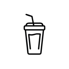 Outline icon a drink in a cup with a straw beverage liquid